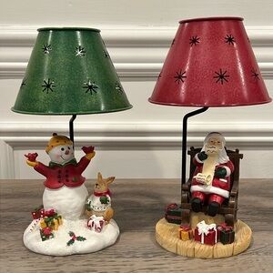 Yankee Candle Snowman & Santa Claus Christmas Holiday Tealight Candle Holder Vtg